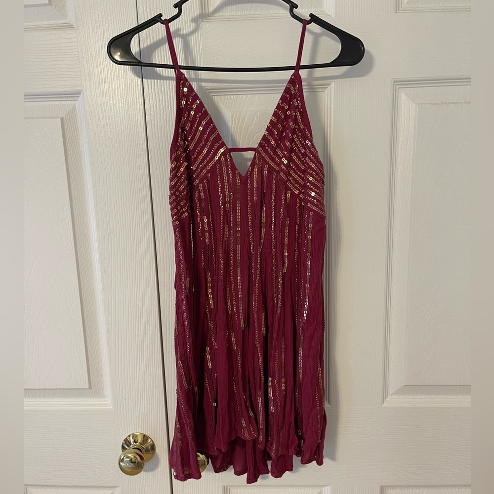 Free People burgundy / maroon sequin slip dress with open tie back